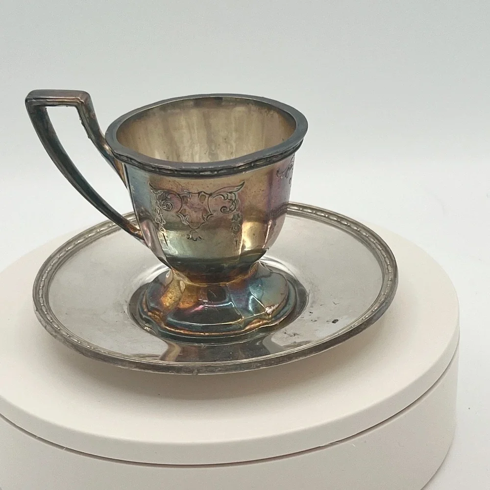 Vintage Chippendale EPNS Silverplate Demitasse Cups & Saucers Set of 10 Pat.1914